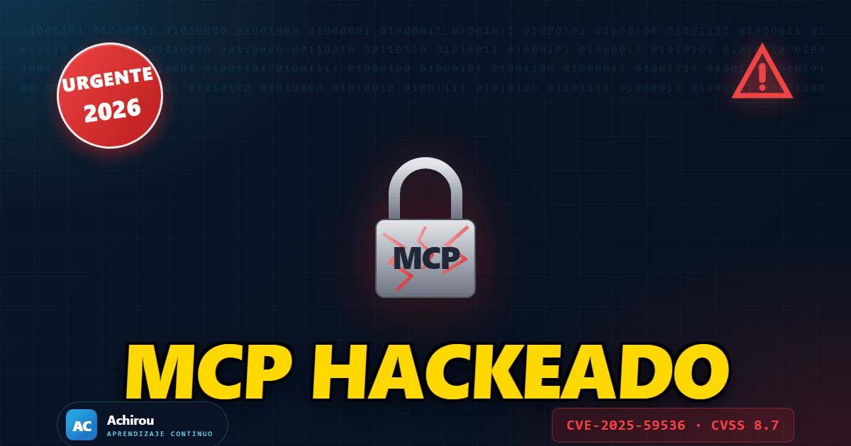 MCP Hackeado — Diagrama de seguridad en servidores MCP: candado partido con etiqueta CVE-2025-59536